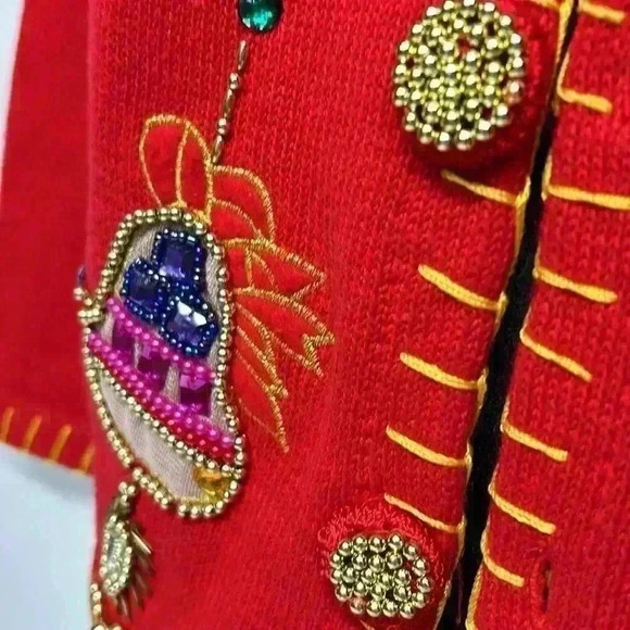 Victoria Harbor size medred, ugly Christmas sweater cardigan beaded bejeweled - Picture 3 of 7